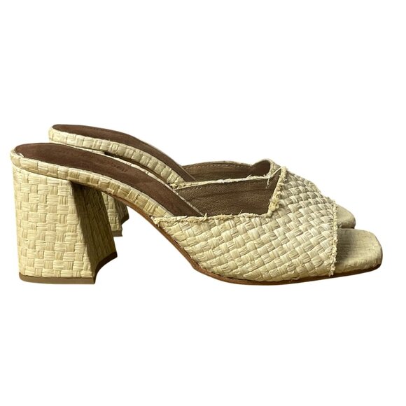 Jeffrey Campbell Melange Raffia Crosswoven Chunky Heels Tan Sz 9 Square Toe Revo - Picture 2 of 10